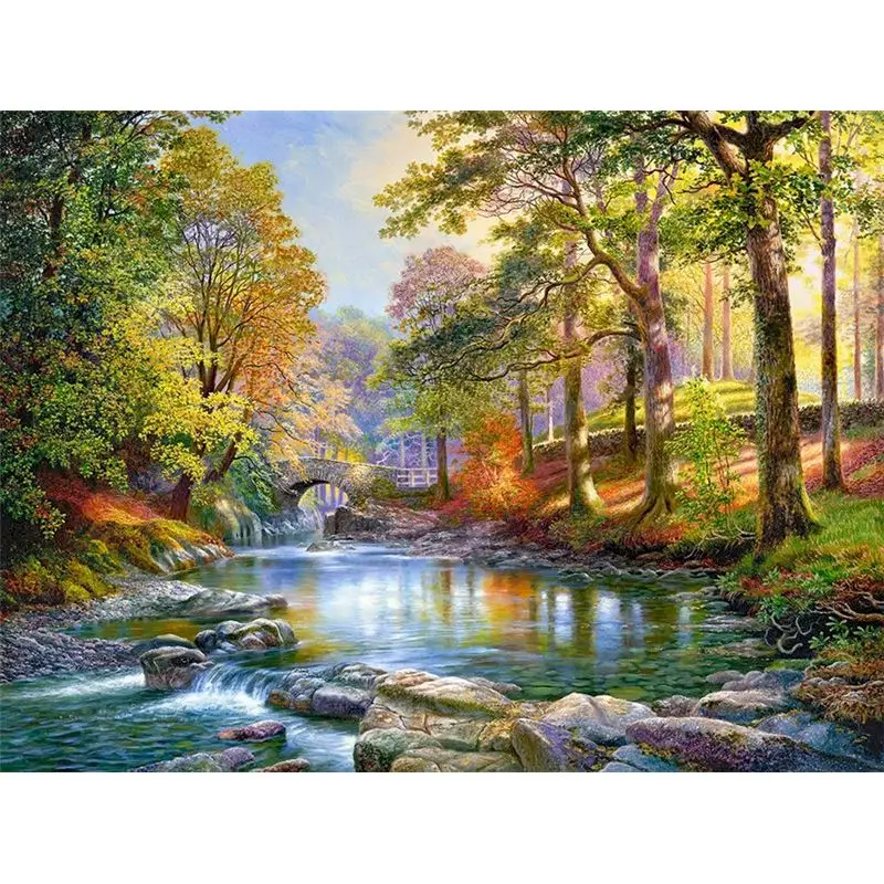 DIY Painting By Numbers - Scenic Trees and Mountains Hand-Painted Artwork | Unique Home Decor Gift
