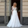 ANGEL Elegant A-Line Lace Wedding Dress Long Sleeves Scoop Neck Applique Bridal Gowns Button Plus Size Vestidos De Novia 1