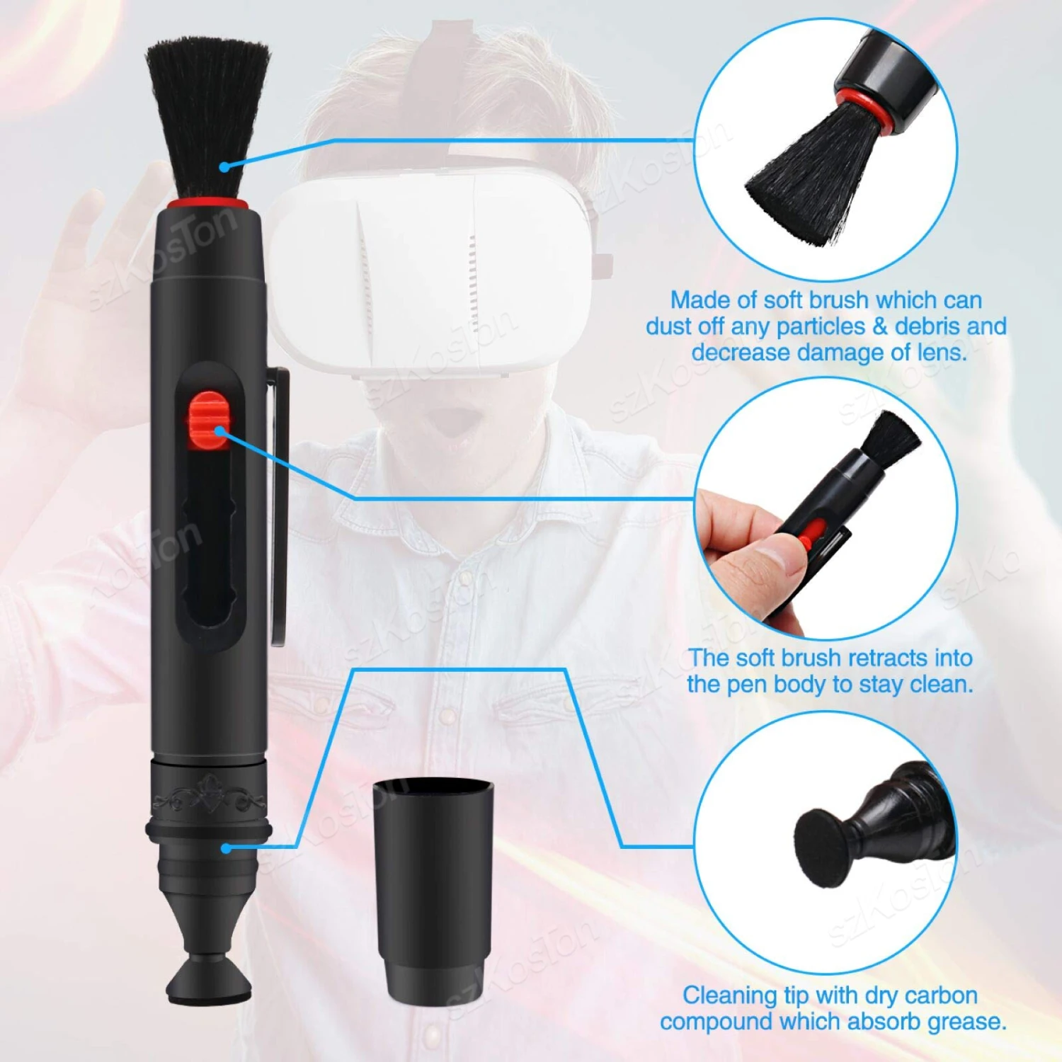 Universal VR Headset Anti-Scratch Lens Cleaning Kit with Optical Cleaning Pen