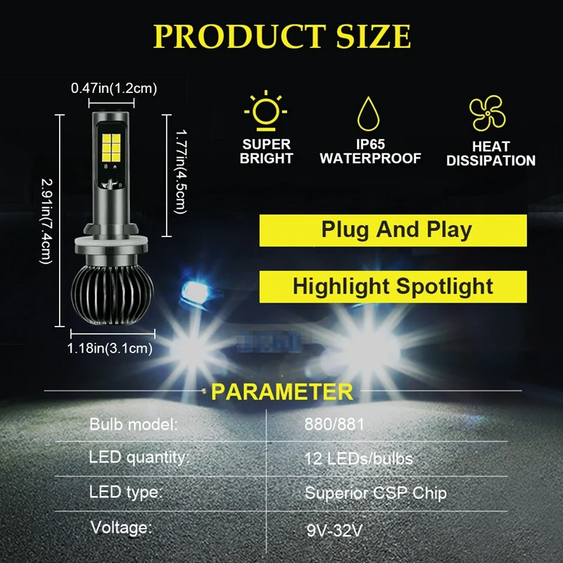 트럭 차량용 안개등 전구, LED 앰버 및 화이트 듀얼 컬러, DRL 조명 키트, 9-32V, 30W, 3000LM