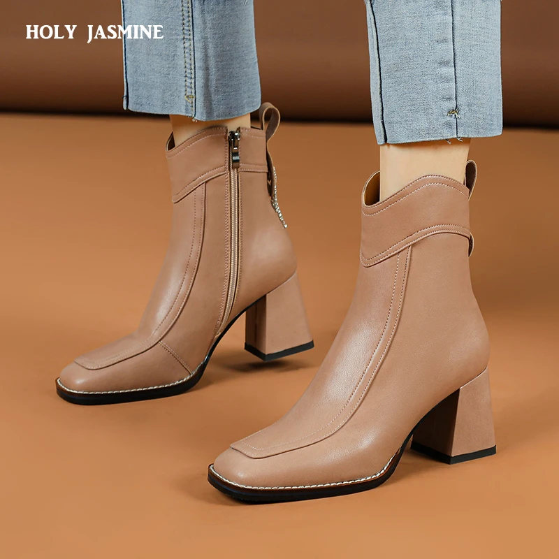 

Женские ботильоны из натуральной кожи, черные ботинки челси из воловьей кожи на высоком каблуке, Осень-зима 2023