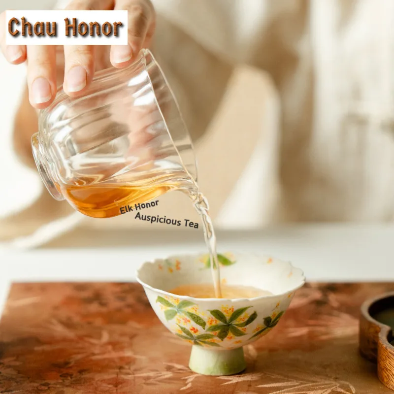 1pc 75ml Hand-painted Osmanthus Flowers Teacup Traditional Tea Bowl Cup For Tea Tea-tasting Personal Cup Chazhan Master Cups Tea