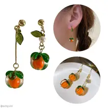  Creative Persimmon Orange Color Flower Leaf Stud Earrings For Women Painting Oil Glazed Glass Earrings Jewelry Accessories 2023 