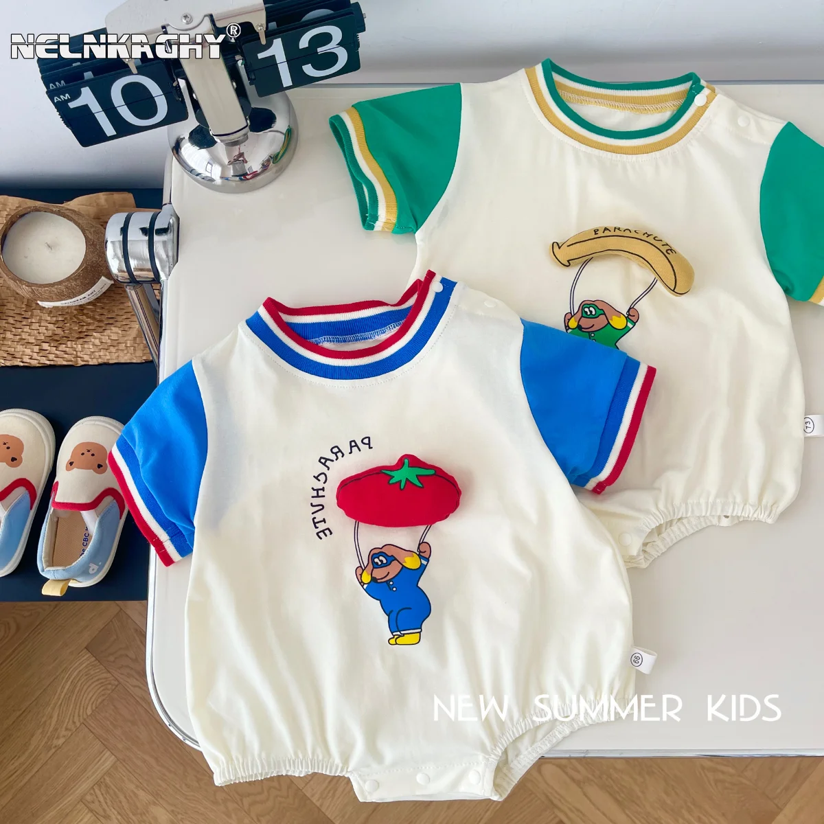 

New In: Color-Blocked Infant Bodysuits 3D Fruity Cartoon Prints - Short Sleeve 98% Cotton Kids Baby Boys Girls one-piece 0-24M