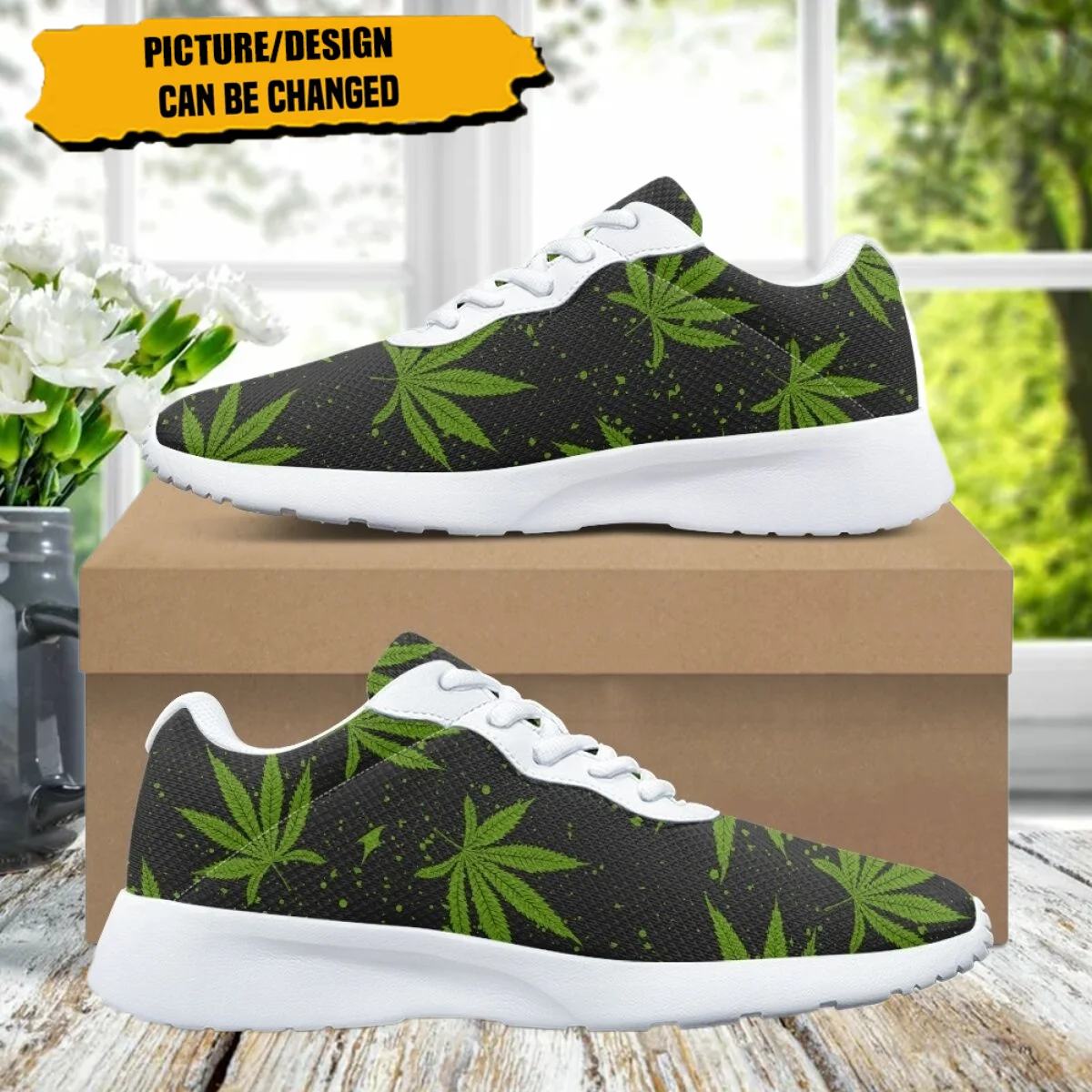 

New Fashion Green Weed Pattern Flat Shoes Women Outdoor Sneakers Teen Casual Shoes Wear-Resistant Gym Tennis Shoe Zapatos Mujer