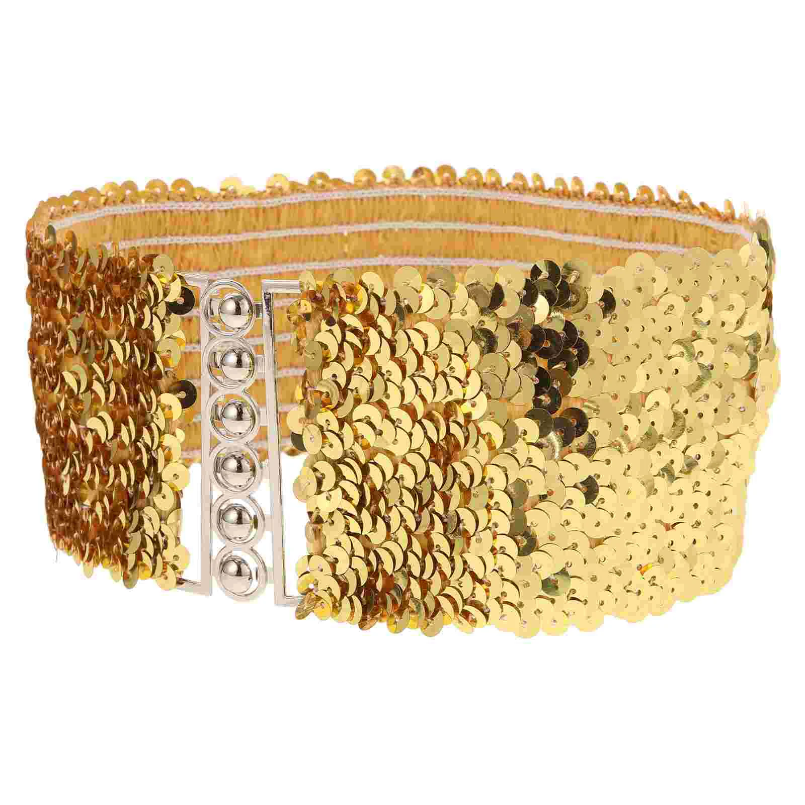

Sequin Belt Decorative Waist Wide Elastic Stretchy for Dress Band Sequins Polyester Miss
