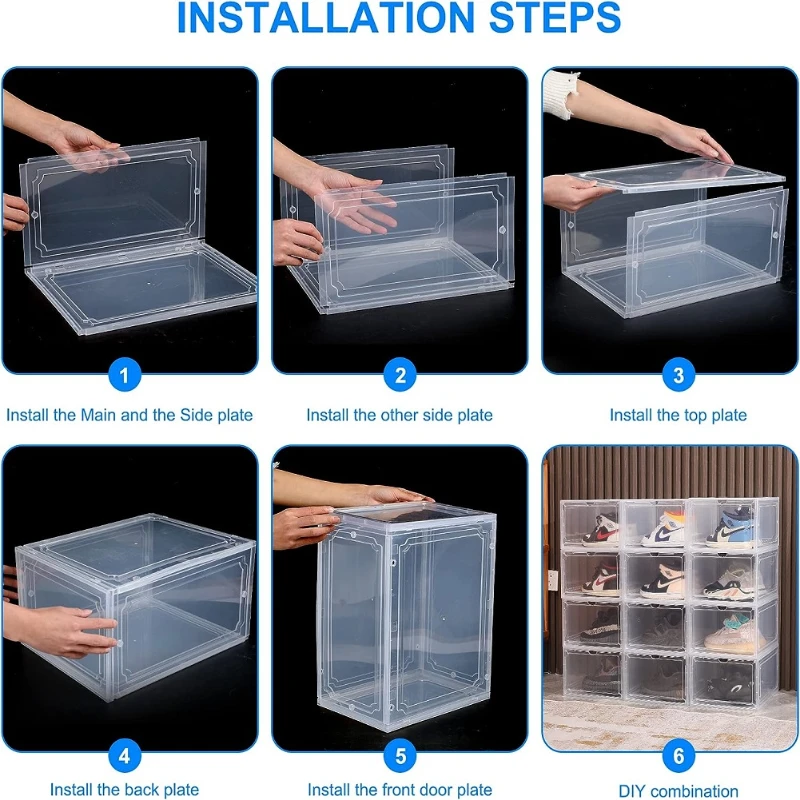 Foldable Acrylic Plate Shoes Storage Box Space Saving Stackable Thickened Shoe Sneaker Storage Organizer Case Easy To Assembly 6