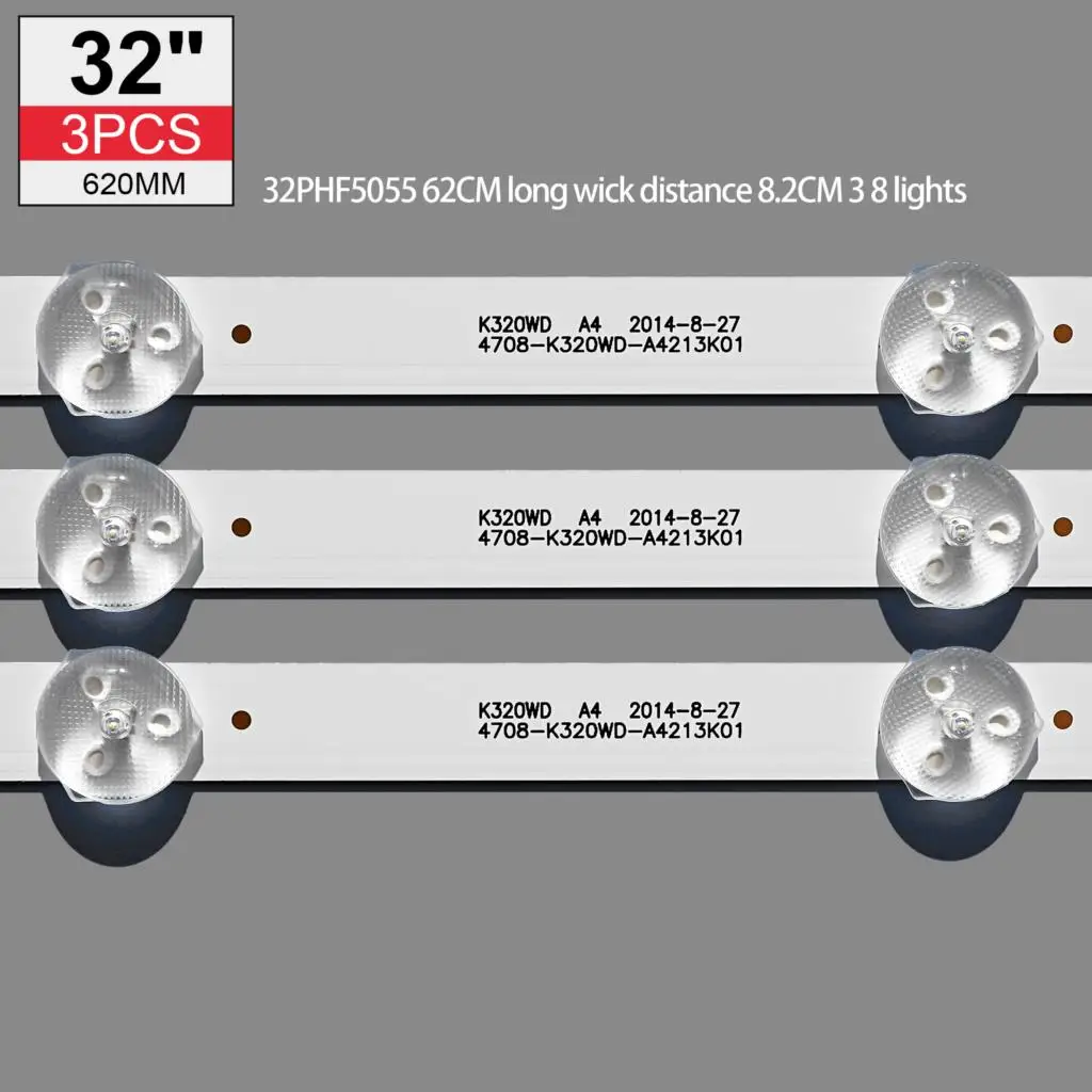 3 Pieces/lot New LED strip K320WD 4708-K320WD-A2213K01 A4213K01 471R1055 471R1P53 8 LEDs 618mm for LE32D59 32PFL3045