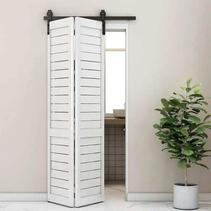Barn Door Hardware 24 Inches Black Bifold Sliding Door Track Heavy Duty Farm Hardware Smooth Sliding Barn