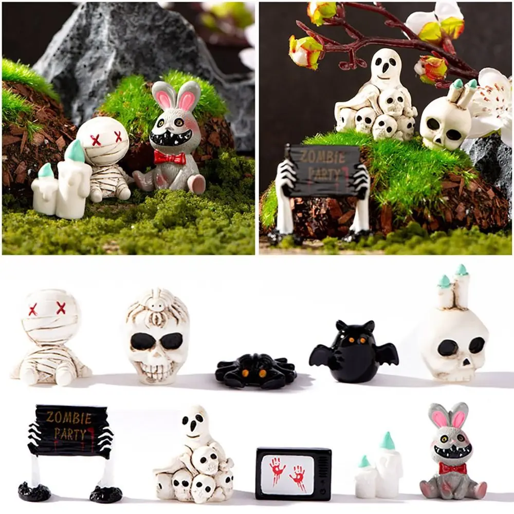 Mini Halloween Miniature Figurine Spider Bat Candle Skull Cartoon Scary Rabbit Statue Resin Fairy Garden Desktop Knick-knack - Image 3