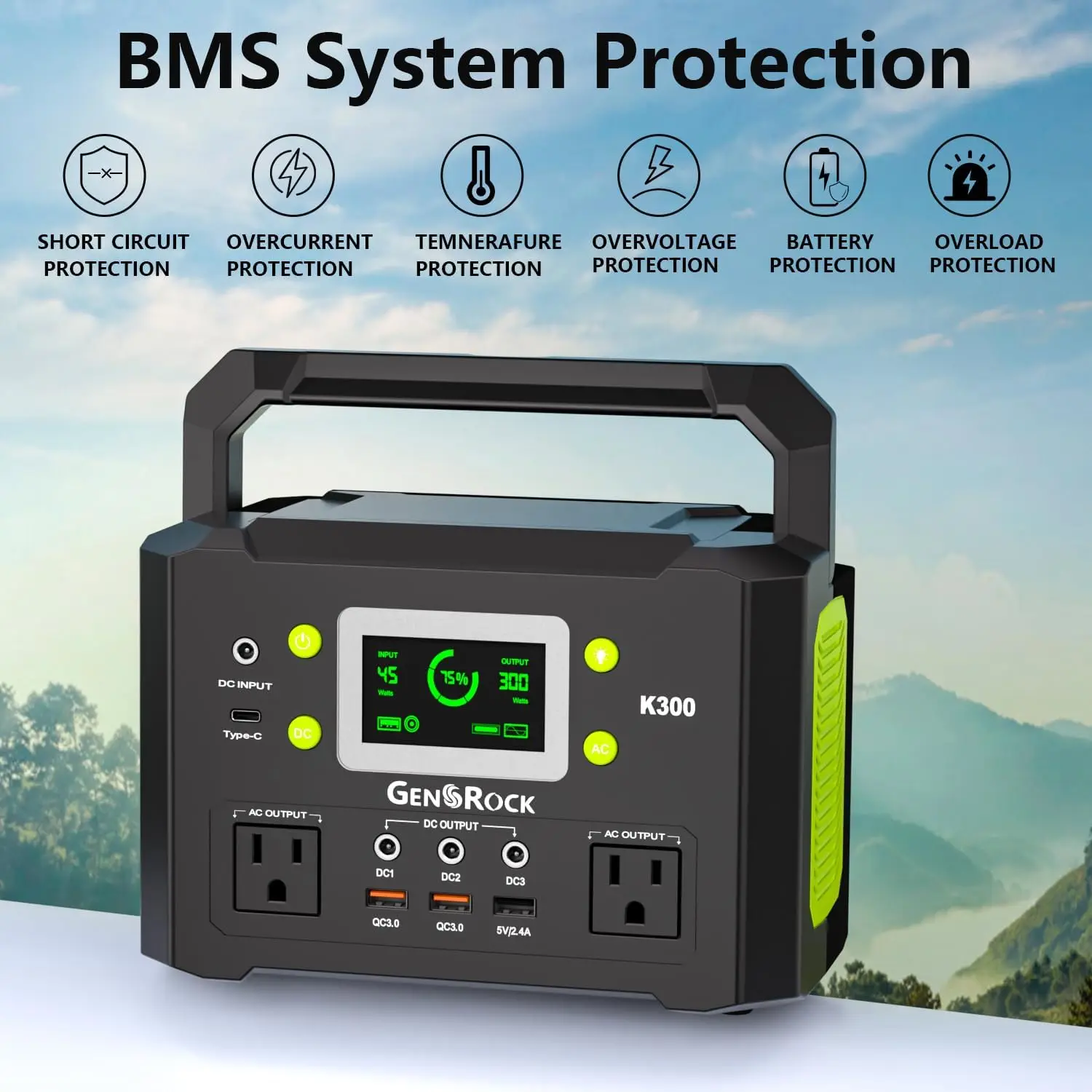 Portable Power Station, 110V/300W Pure Sine Wave Solar Generator, 222Wh Backup Lithium Battery With AC Outlet/QC 3.0/Type-C