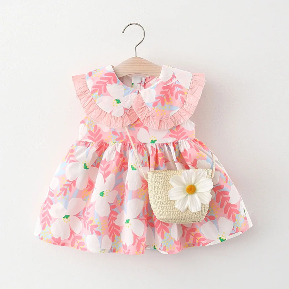 Toddler Baby Clothes Girl Dress Summer Clothes Floral Casual Kids Clothes Sleeveless Princess Dress Infant Baby Dresses with Bag beautiful baby dresses