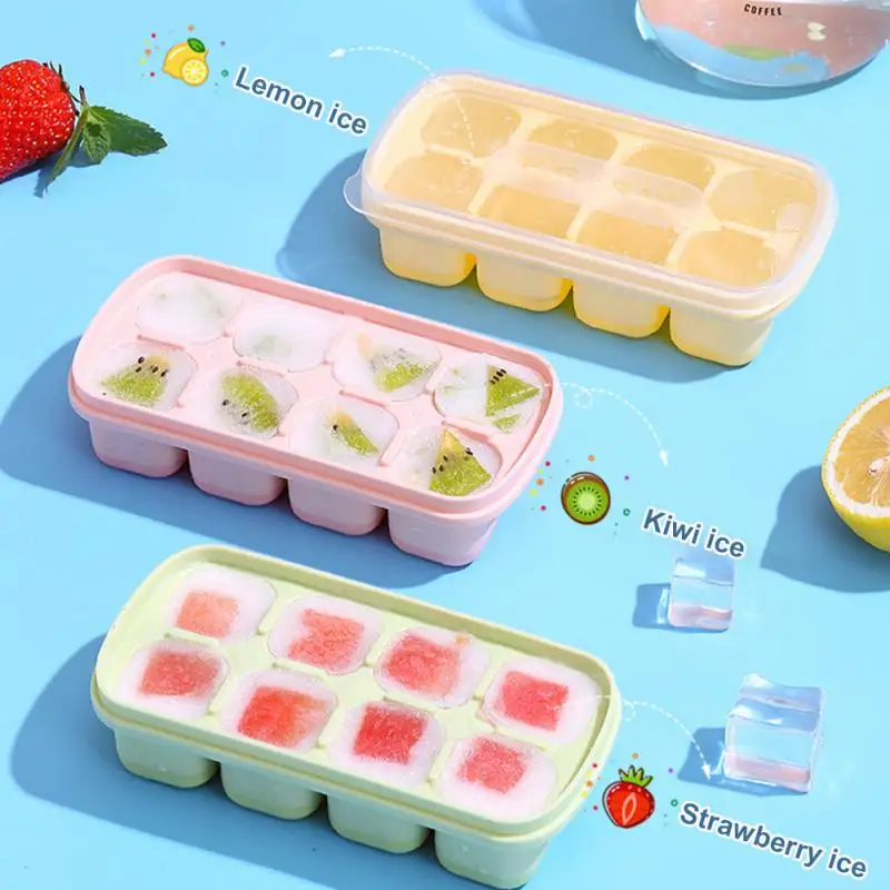 

8 Grids Ice Cake Tray Soft Silicone Ice Cake Mold with Removable Lid Ice Cream Maker Summer Party Homemade Cold Drink DIY Tools