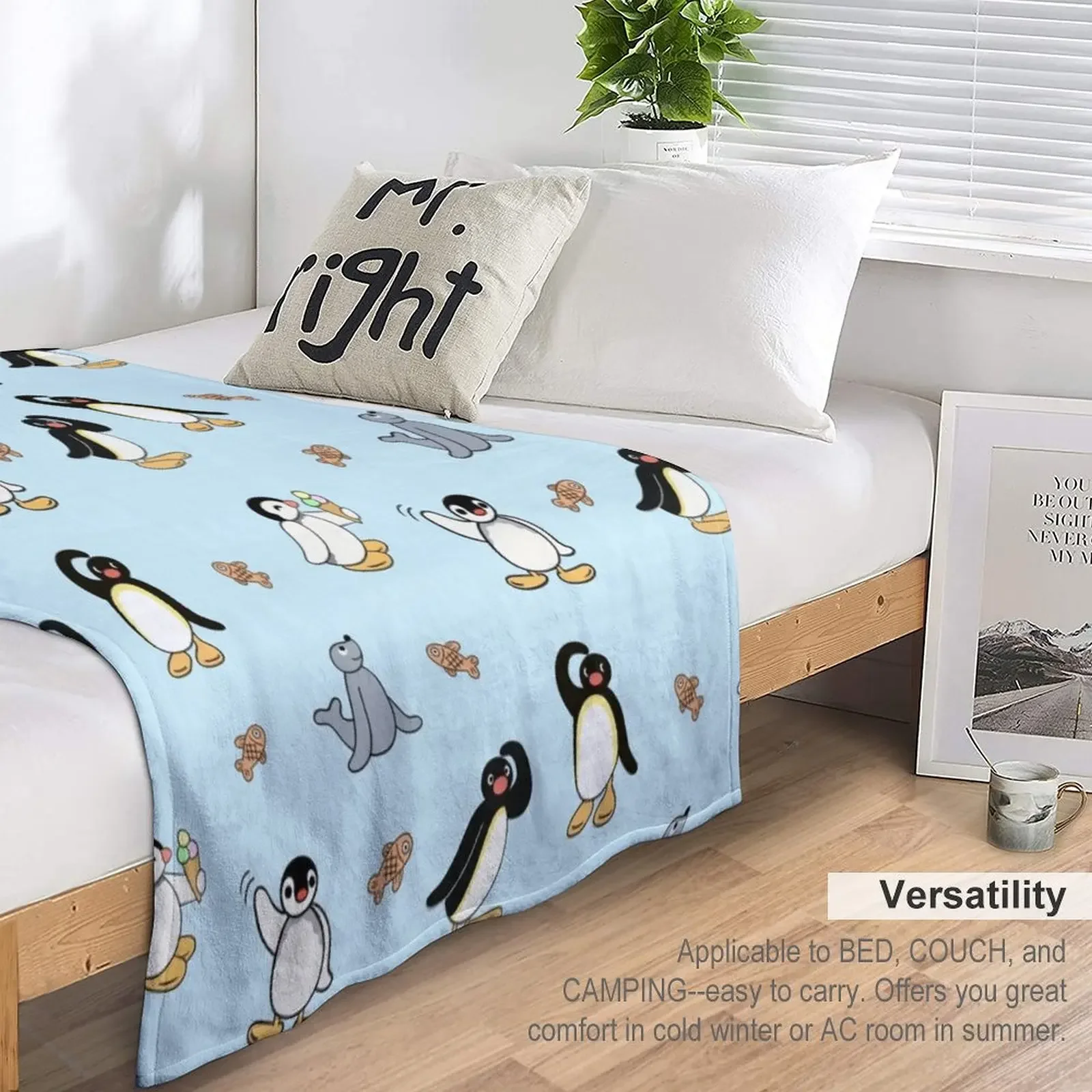 Noot pingu and friends Throw Blanket Soft Plush Plaid Cute Blanket Plaid Summer Blanket 5