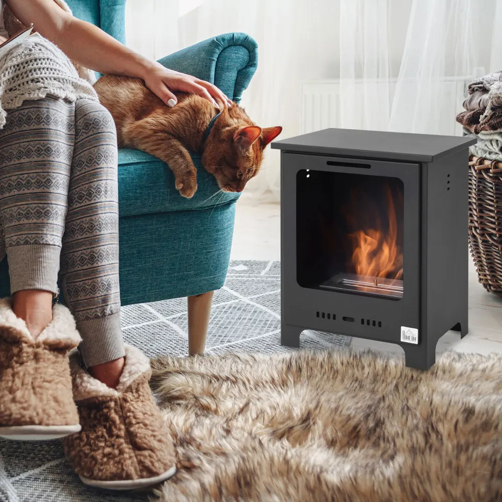 19.75" Ethanol Fireplace, Freestanding Alcohol Fireplace Stove with 0.25 Gal Tank Capacity, Flame Snuffer-Black