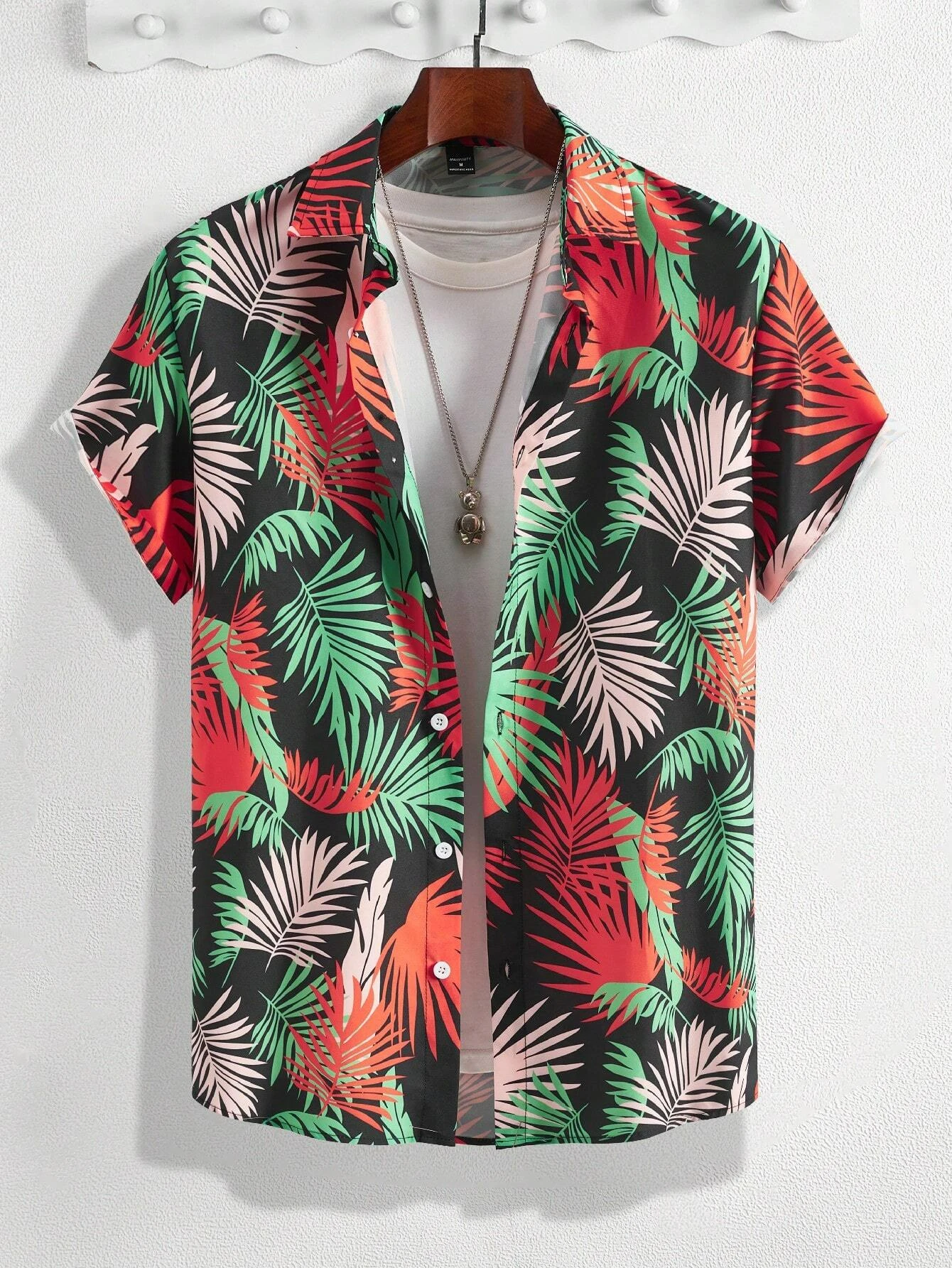 Hawaiian Botanical Flower Print Men's and Women's Short Sleeve Lapel Shirt Seaside Button-Down Shirt Top 4