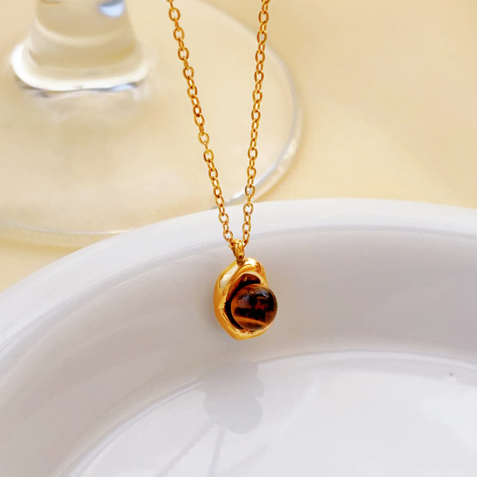 Minimalist Round Bead Pendant Necklace - Stainless Steel Clavicle Choker with Long Chain Fashion Jewelry