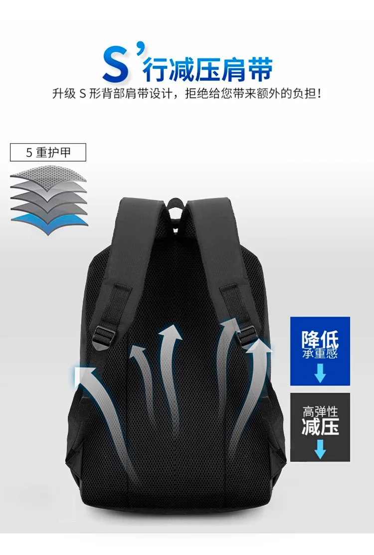 Rucksack mit großem Fassungsvermögen für Herren, geeignet für Mittelschule, Oberschule, College, kurze Reisen, verdickte doppelte Umhängetaschen – Detail 5