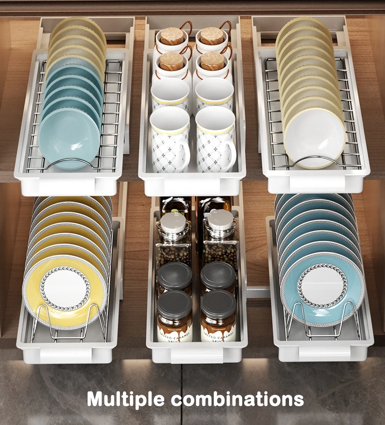 Kitchen Pull Out Dish Racks With Drainboard Drawer Storage Sliding Mesh Cabinet Basket for Accessorie Pull Out Cabinet Organizer 4