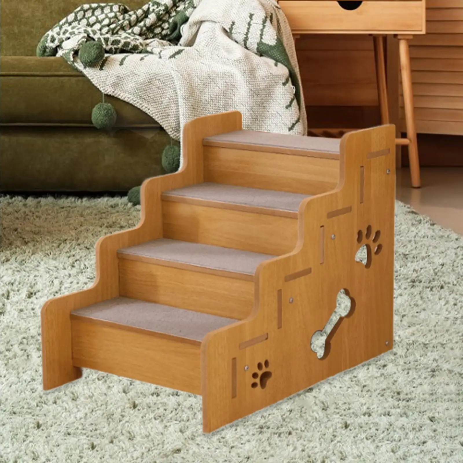 Wooden Pet Stair Puppy Essentials Non Slip for High Bed Couch 3/4 Steps