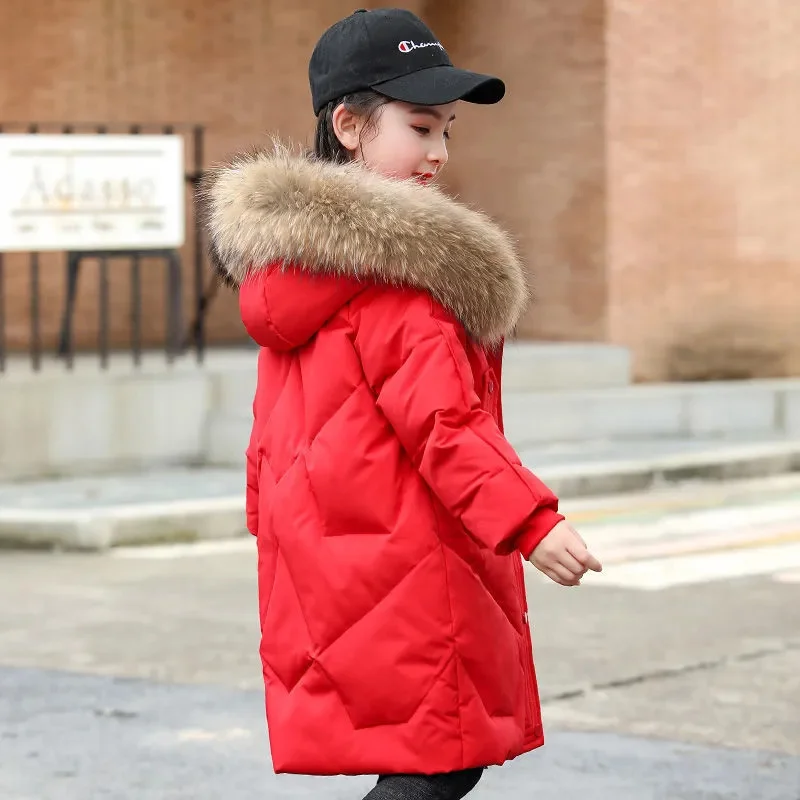 

New Warm kids Winter Parka Outerwear Teenager Outfit Children Clothing Faux Fur Coat Girls Snowsuit Jacket TZ446