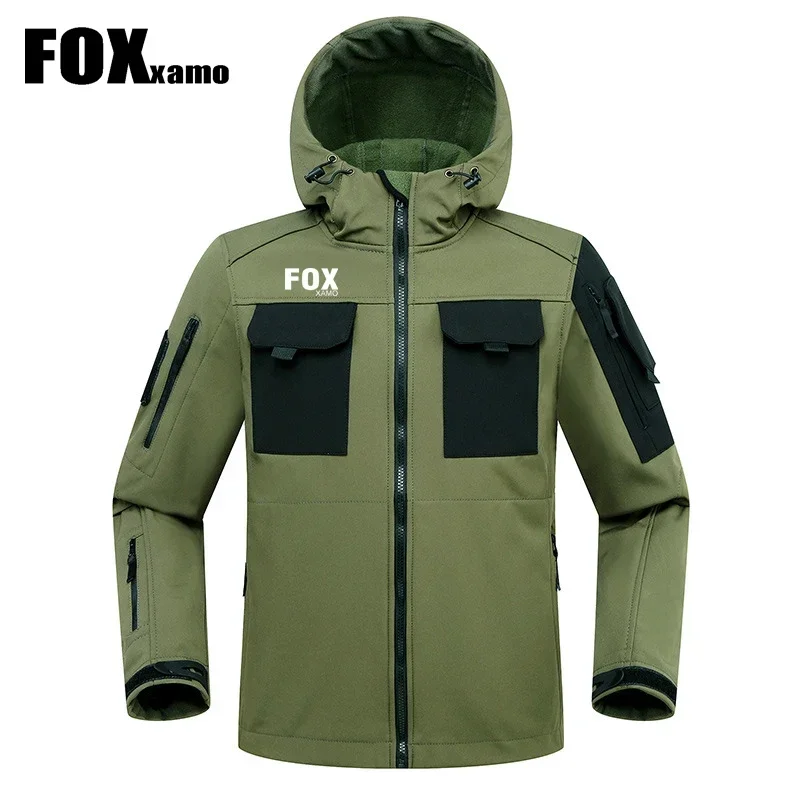Foxxamo 남성용 사이클링 소프트 쉘 전술 재킷, 야외 밀리터리 따뜻한 플리스, 방풍 후드 하이킹 코트, 가을 겨울 신상