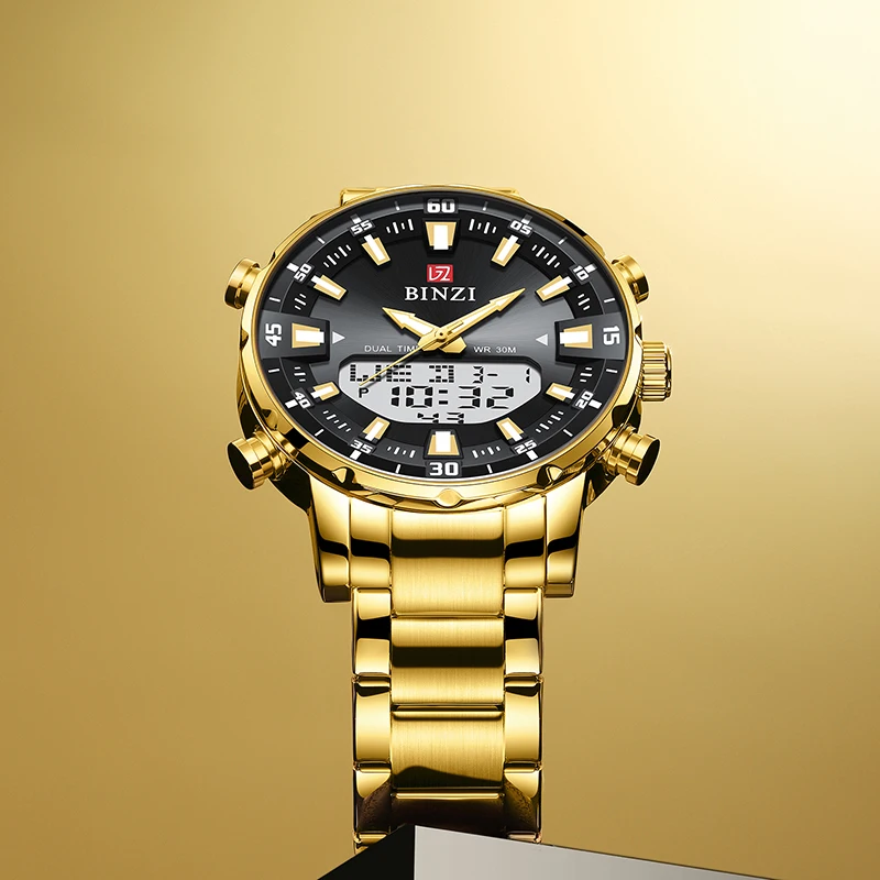 Gold Luxury Men's Stainless steel Quartz Watch Chronograph Sport Waterproof glow-in-the dark Men's Watch Men's clock Relogio Mas