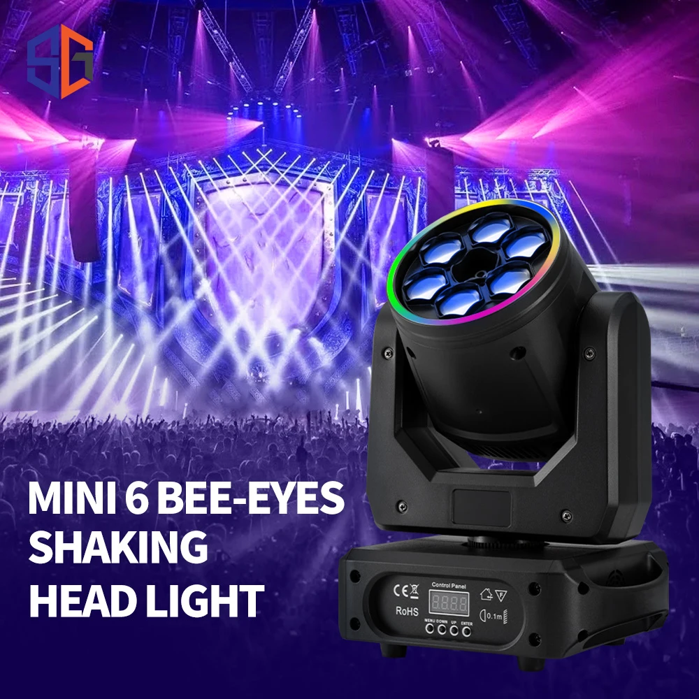 100W 6 Bee Eyes Moving Head 4in1 LED Mini Laser Beam Spot Light Stage Lighting DMX512 Remote Control For DJ Disco KTV Wash Light 5
