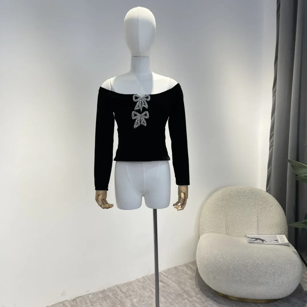 

New Arrivals 2022 Autumn Top Quality Black Off The Shoulder Slim Fit Women Clothes