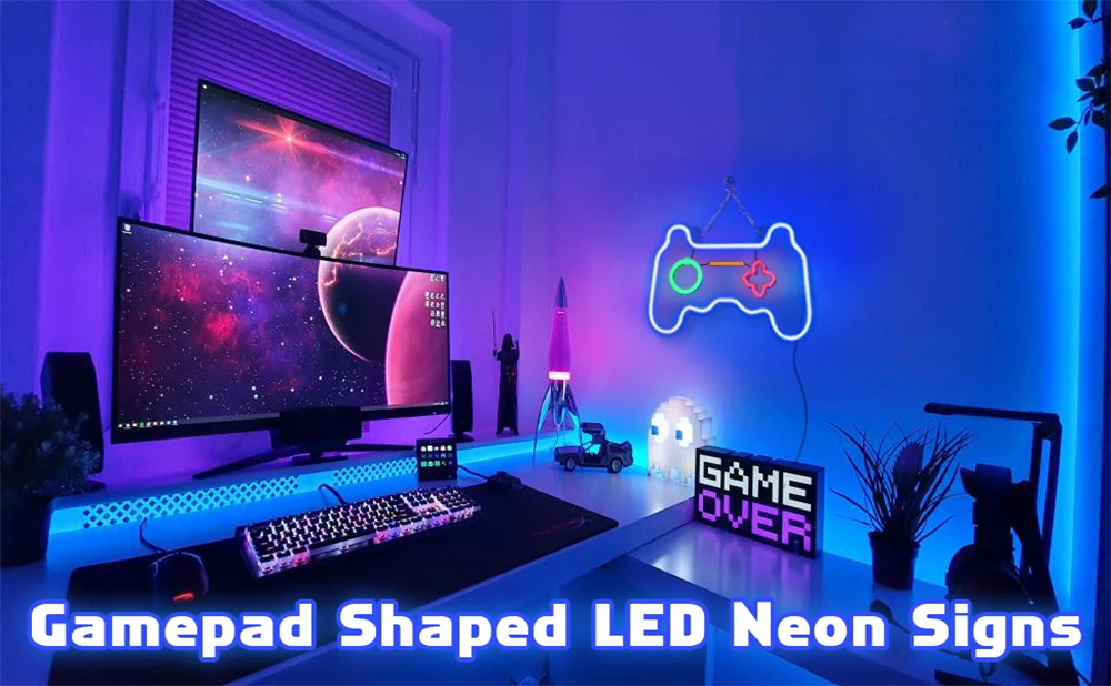 LED лампа за Gaming room LED лампа Jiafen C10 е димируема и е подходяща за декорация на gaming room. Тя е с неонови надписи под формата на джойстик и се захранва чрез USB порт