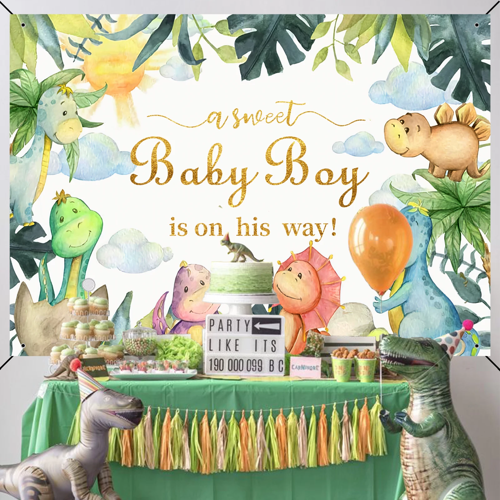 Dinosaur Baby Shower Backdrop Cartoon Dinosaur Photography Background Baby Shower Party Supplies Cake Table Decor Sweet