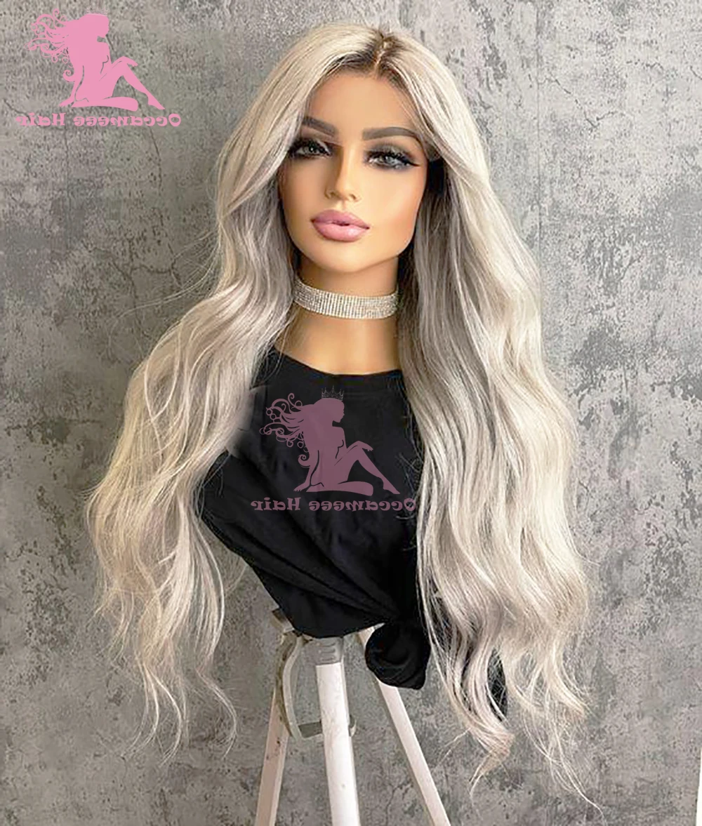 Ombre As Blonde Menselijk Haar Pruik Kant Voorkant Bruine Wortels Natuurlijke Golf 13X6 Lace Frontale Pruiken Transparant Kant Braziliaanse Pretokkeld