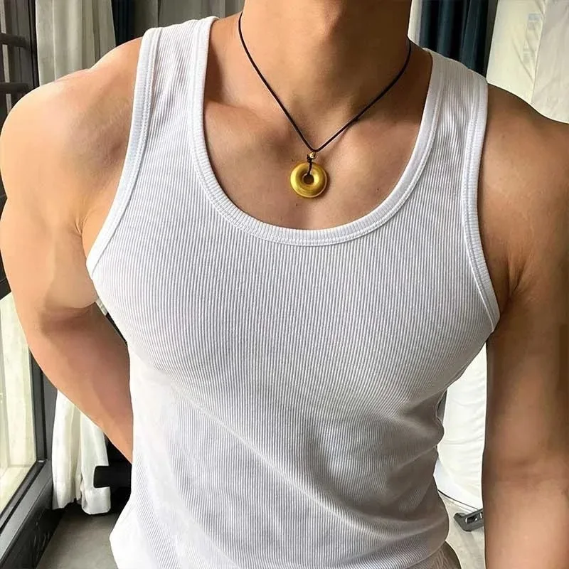 Men's Solid Tank Top Active Quick Dry Breathable Crew Neck Sleeveless Shirt Men's Clothing Summer Outdoor