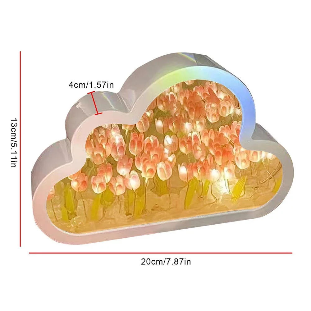 Tulip Night Light DIY Cloud LED Mirror Table Lamps Bedroom Ornaments Decor Bedside Photo Frame Handmade Gifts