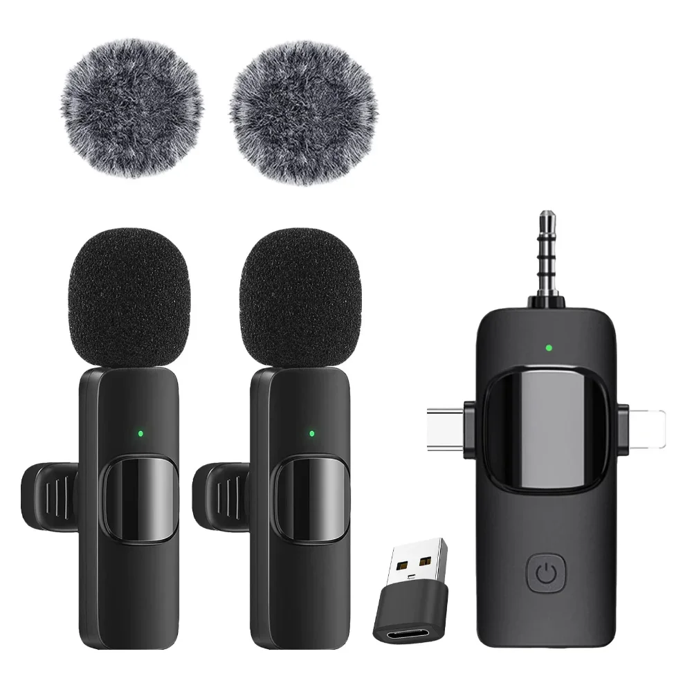4 in 1 Wireless Lavalier Microphone for IPhone Camera PC Computer for Interviews Live Podcast Audio Video Recording Mic Vlog