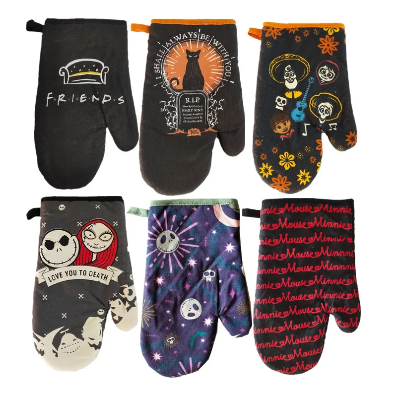 1Pc 16x27cm Cotton Halloween Series Printed Oven Mitts Baking Glove Microwave Insulation Kitchen Tool Party Gift