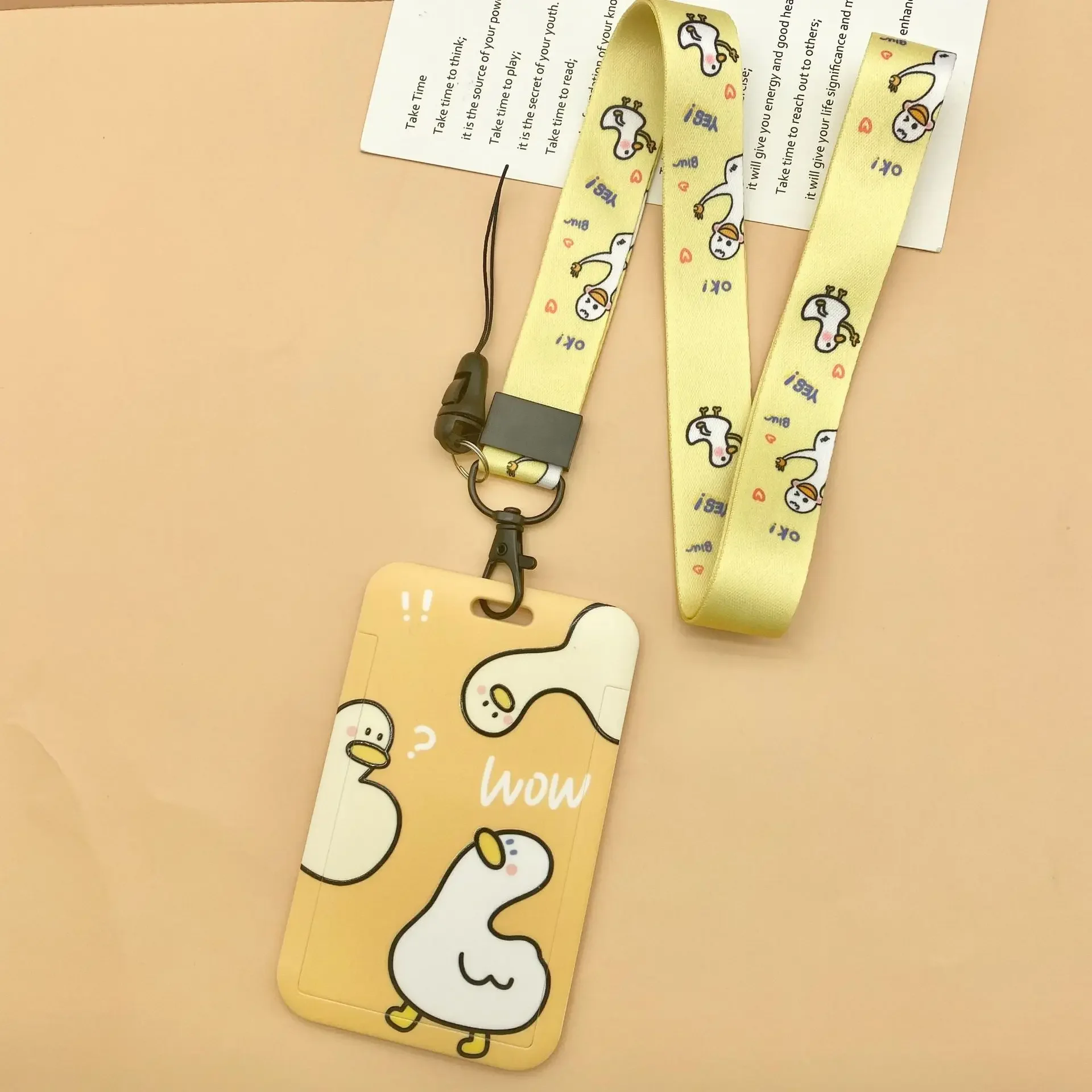 Cartoon card holder Little Yellow Duck Card Cover Card Access Badge Holder Long Rope Neck Strap Lanyard Badge Protective