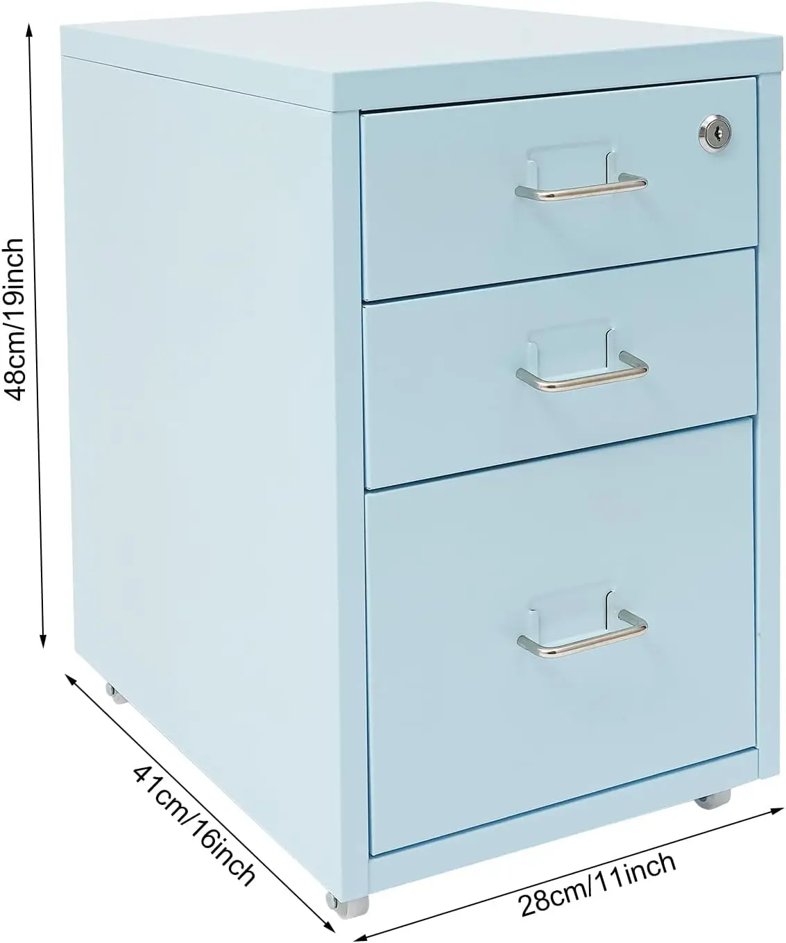 3 Drawer Vertical File Cabinet with Steel Lock and Wheels, 11×16×19in Metal Mobile File Cabinet Office Storage Cabinets