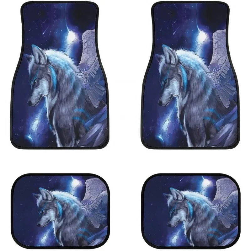

Wolf with Wings in Night Car Floor Mats Front Rear Liners Set, Universal Fit Auto Carpet Floor Mats Set of 4 for SUV