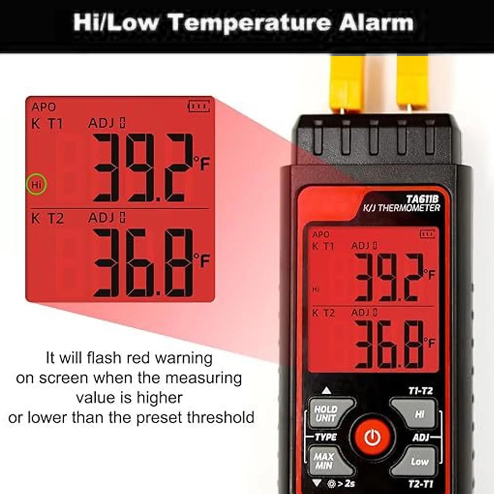 Thermocouple Thermometer K J Type Dual Channel Digital Temperature Meter Backlit LCD Screen Thermocouple Temperature Meter