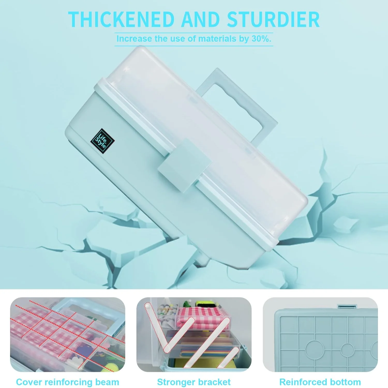 13 inch Art Organizer with Layers, Multifunctional Plastic Tool with Handle for Sewing, Makeup, Medicine, Nail, Hair Access