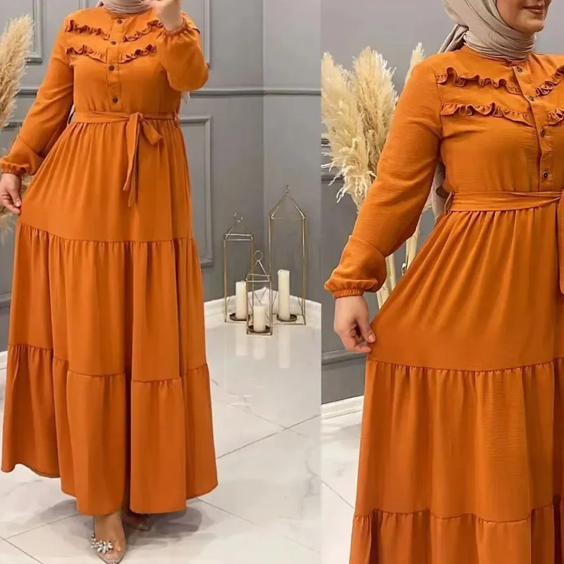Ramadan Abayas for Women Dubai Caftan Kaftan Elegant Vestidos Eid Loose Belt Abaya Dress Muslim Party Dresses Arab Turkey Gown