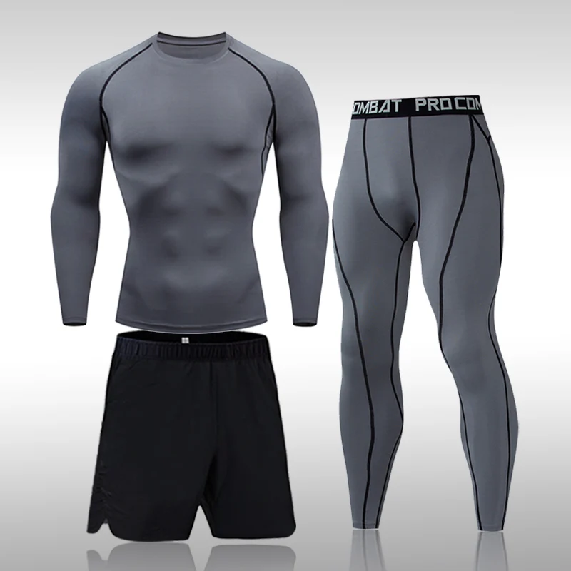 3pcs Men's Compression Sportswear Suit MMA Tight Sports Yoga