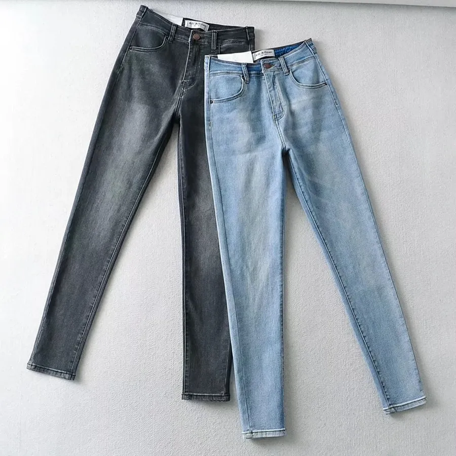 

Jenny&Dave England Style High Street Retro Washed Skinny Denim Pants High Waist Push Up Elastic Pencil Jeans Women