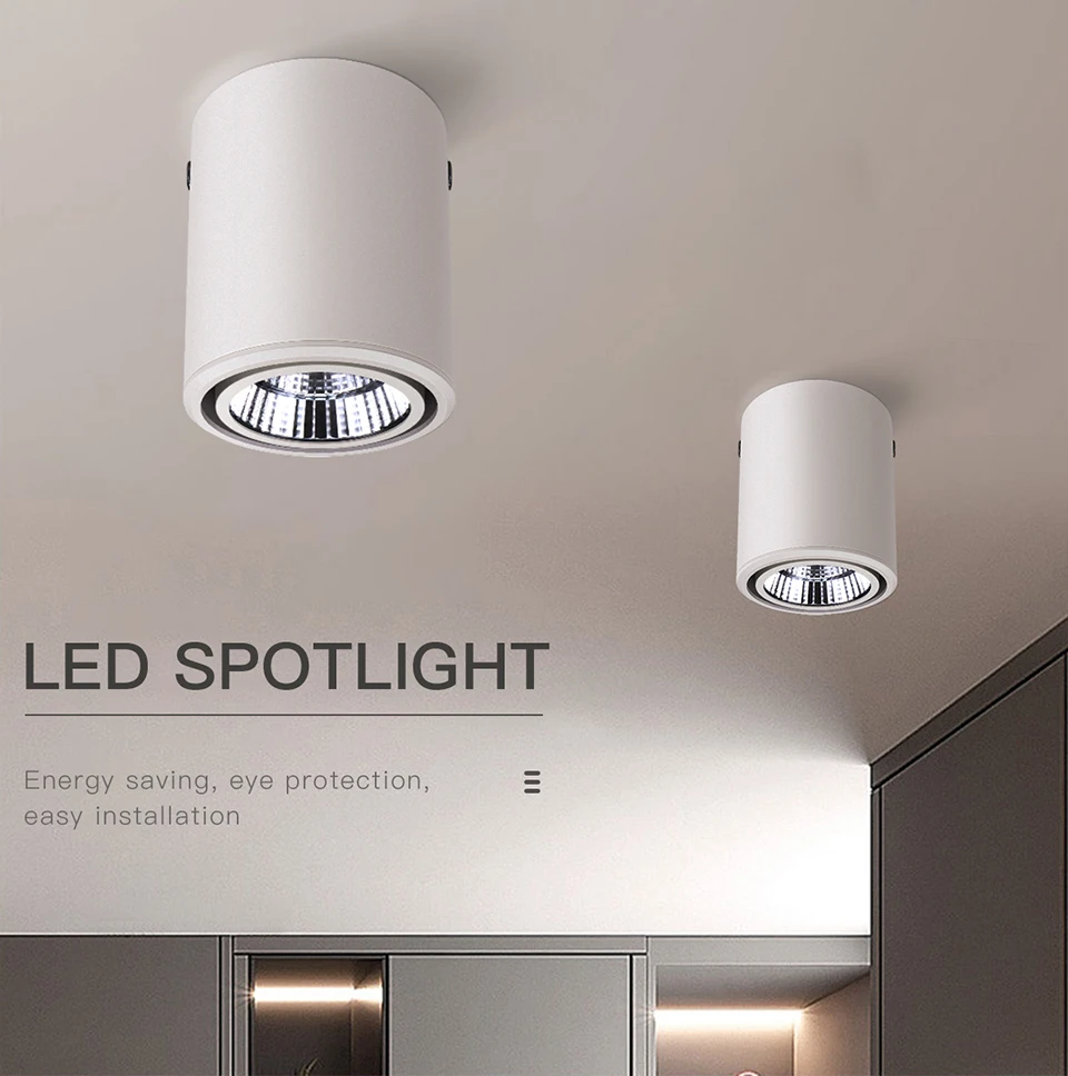 Description Picture 2 of itemSurface Mounted COB LED Spot Light 7W 12W AC85V-265V Aluminum LED Downlight Rotating Ceiling Lamp For Indoor Kitchen Lighting