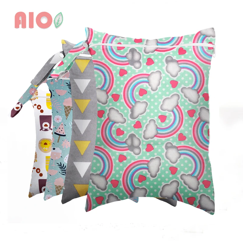 AIO 30*40cm Print Wet Bag Waterproof Baby Cloth Diaper Bag PUL Pocket Zipper Reusable Baby Nappy Diaper Rubbish WetBag Dropship elinfant infant baby diaper bag nappy changing stroller hanging organizer bag pattern wet cloth cartoon double zipper 30 40cm