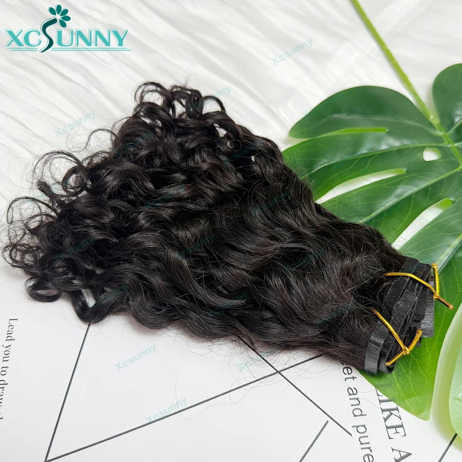 Seamless PU Clip In Human Hair Extensions Burmese Curly Clips Hair Styles Invisible Clip Ins Human Hair Water Wave For Women 4