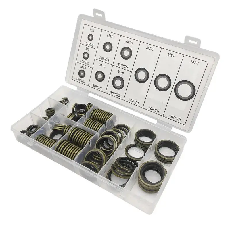 

Crush Washer Assortment Metal Bonded Sealing Washers 150Pcs Bonded Seal Washer Automotive Self-Centred Seal Gasket Assortment