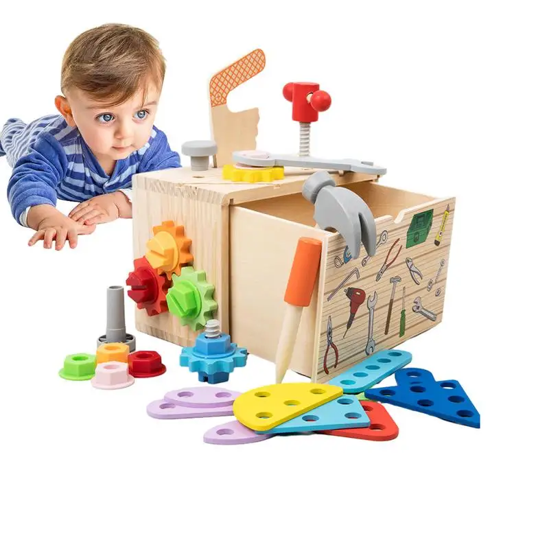 

Wooden Tool Box Pretend Play Toys Set Montessori Learning Activity Montessori Screw Assembly Simulation Repair Carpenter tools