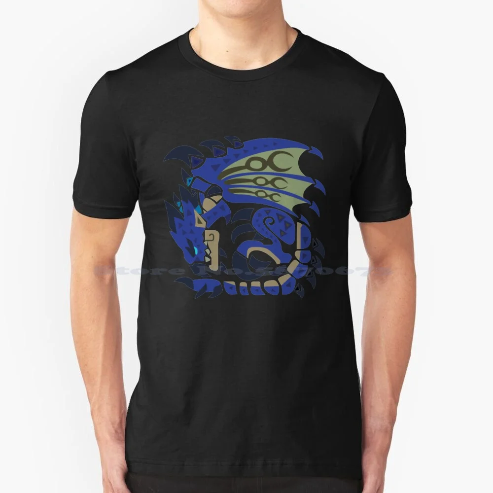Maglietta Azzurra 100% Cotone Tee Azzurro Mhw Monster Hunter World Dragon Blue Gaming Games